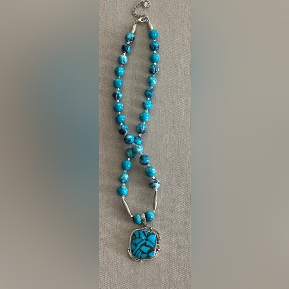 20 inch Blue & Gray Rain Flower Jade Bead Necklace NWOT - Picture 6 of 15